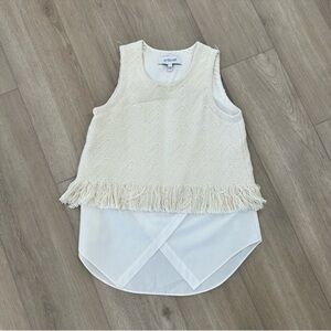 DEREK LAM 10 CROSBY knit fringe overlay top sleeveless blouse ivory size 2